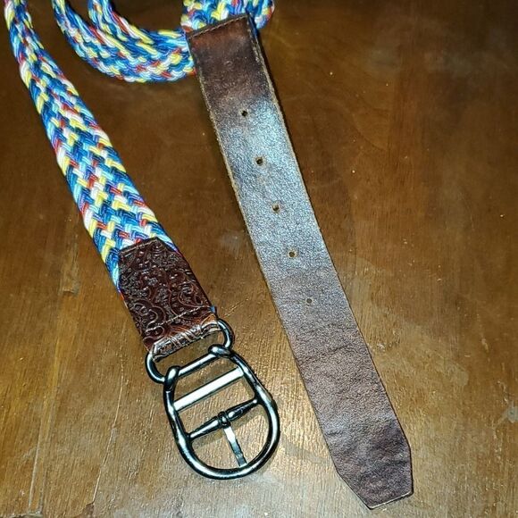 Leather and Woven Cord Belt XL - Picture 5 of 6